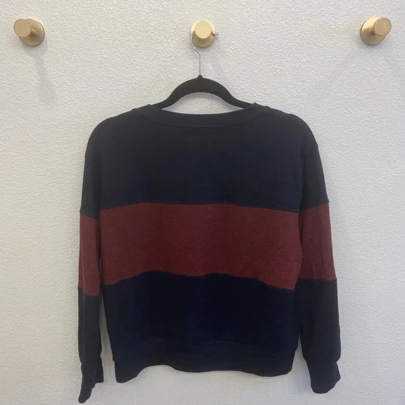 Sundry Navy Heather Burgundy Stripe Colorblock Crewneck Sweatshirt Size 2 - Picture 2 of 4